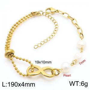 4mm Prastic Pearls Link Chain Stainless Steel Bracelet With Eight  Pendant Gold Color - KB185347-Z
