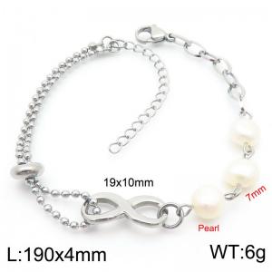 4mm Prastic Pearls Link Chain Stainless Steel Bracelet With Eight  Pendant Silver Color - KB185348-Z