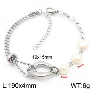 4mm Prastic Pearls Link Chain Stainless Steel Bracelet With Geometric Pendant Silver Color - KB185350-Z