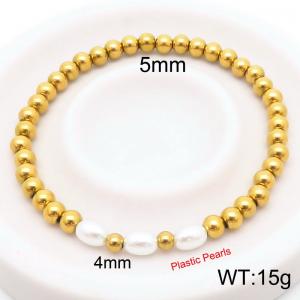 4mm Prastic Pearls Link Chain Stainless Steel Beads Bracelet Gold Color - KB185354-Z