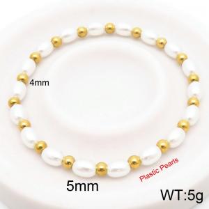 5mm Prastic Pearls Link Chain Stainless Steel Beads Bracelet Gold Color - KB185355-Z