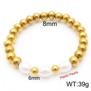 8mm Prastic Pearls Link Chain Stainless Steel Beads Bracelet Gold Color - KB185359-Z