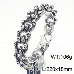 Punk style fashion personality stainless steel skull Cuban chain special buckle temperament retro silver bracelet - KB185407-KJX