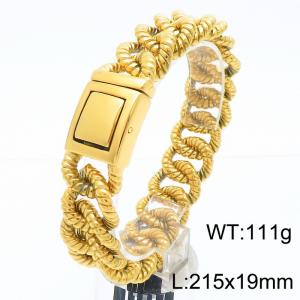 European and American fashion personality stainless steel creative embossed pattern Cuban chain square magnetic buckle charm gold bracelet - KB185410-KJX
