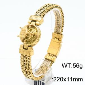 European and American fashion personality stainless steel creative dragon head connection double row braided chain square magnetic buckle charm gold bracelet - KB185411-KJX