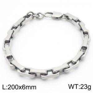 6mm Rectangle Link Chain Stainless Steel Bracelet Steel Color - KB185499-Z