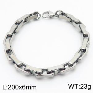 6mm Rectangle Link Chain Stainless Steel Bracelet Steel Color - KB185500-Z