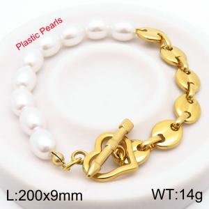 Japanese and Korean artificial pearl stainless steel mixed gold heart bracelet - KB1862225-Z