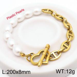 Japanese and Korean artificial pearl stainless steel mixed gold heart bracelet - KB1862226-Z