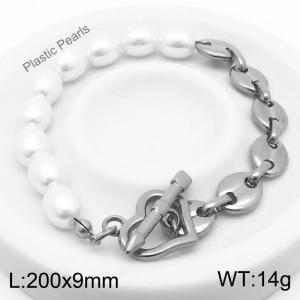 Japanese and Korean artificial pearl stainless steel mixed gold heart bracelet - KB1862243-Z