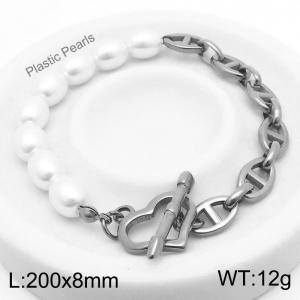 Japanese and Korean artificial pearl stainless steel mixed gold heart bracelet - KB1862244-Z