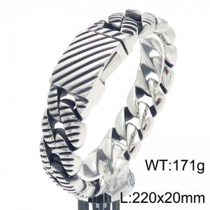 20mm Stainless Steel 304 Striped Cuban Men's Bracelet Silver Color - KB1862281-KJX