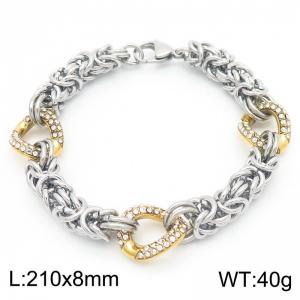 Stainless steel winding chain mixed with heart-shaped gold and silver mixed color women's diamond inlaid bracelet - KB186487-Z