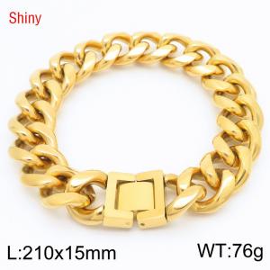 15mm Popular High Quality Stainless Steel Bracelets Bangle Gold Flat Cuban Chain Bracelet Charms Clasp - KB186561-Z