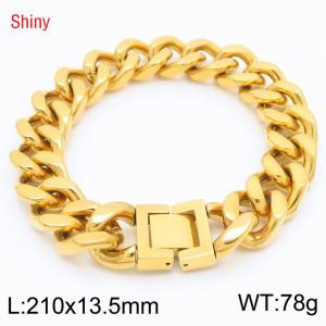 Punk Stainless Steel Men 18k Gold PVD Plated Square Clasp Curb Jewelry Cuban Bracelets - KB186563-Z