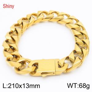 13mm Cuban Link Men Curb Bracelet Hip Hop Jewelry Boy 18K Gold Plated Stainless Steel Cuban Chain Chunky Heavy Bracelets - KB186567-Z