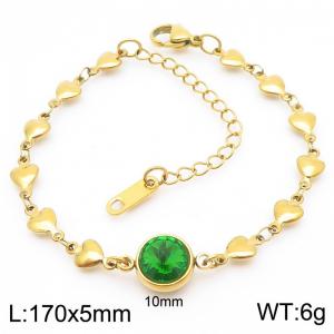 Classic Round Green Stone Pendant Heart Chain Charm 18K Gold Stainless Steel Adjustable Bracelets - KB186593-Z