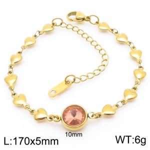 Classic Fashion Round Stone Pendant Heart Chain Charm 18K Gold Stainless Steel Adjustable Bracelets - KB186594-Z