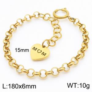 Stainless Steel O Chain Bracelet For Women Simple Mom Heart Charm Gold Color Jewelry - KB186636-Z