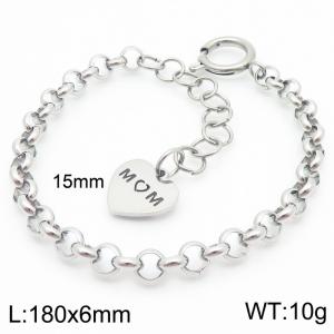 Stainless Steel O Chain Bracelet For Women Simple Mom Heart Charm Jewelry - KB186637-Z