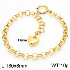 Stainless Steel O Link Chain Bracelet For Women Simple Holling Heart Charm Gold Color Jewelry - KB186640-Z