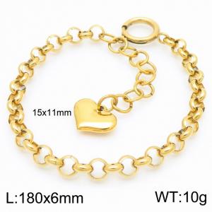 Stainless Steel O Link Chain Bracelet For Women Simple Holling Heart Charm Gold Color Jewelry - KB186646-Z