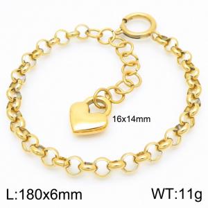 Stainless Steel O Link Chain Bracelet For Women Simple Heart Key Charm Gold Color Jewelry - KB186650-Z