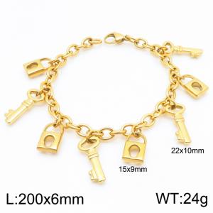 Gold stainless steel key lock pendant bracelet - KB186697-Z