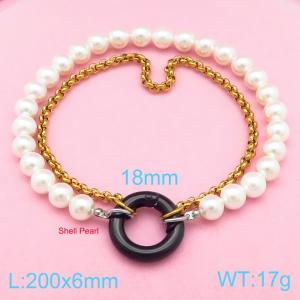 Personalized Shell Bead Chain & O Chain Women's Bracelet Stainless Steel Wedding Party Jewelry - KB186711-Z