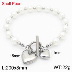 Fashionable and trendy women's pearl double heart bracelet bead jewelry - KB186957-Z