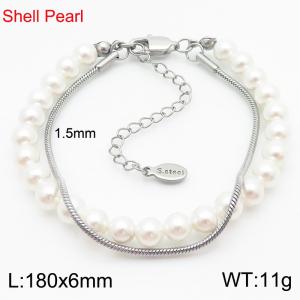 Trendy design with high-end pearl and snake chain double layered bracelet - KB186959-Z