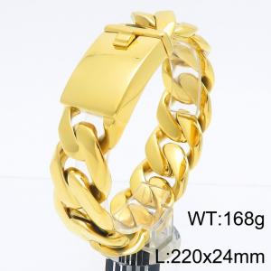 Stainless steel 220 × 24mm Cuban chain rectangular buckle trendy men's hip-hop domineering gold bracelet - KB187082-KJX