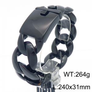 Stainless steel 240 × 31mm Cuban chain rectangular buckle trendy men's hip-hop domineering black bracelet - KB187083-KJX