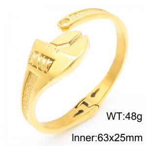 Punk style retro personality stainless steel creative wrench charm gold opening bangle - KB187158-KJX