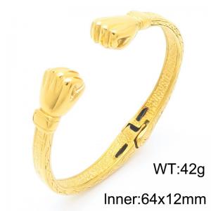 Punk style retro personality stainless steel creative two fist charm gold opening bangle - KB187160-KJX