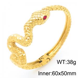 Punk style retro personality stainless steel creative red eyes snake charm gold bangle - KB187161-KJX