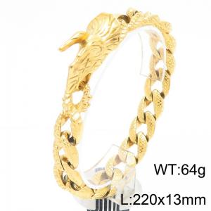 Punk style retro personality stainless steel creative Cuban chain dragon head buckle charm gold bracelet - KB187163-KJX