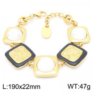 Palace style retro personality stainless steel creative geometric gemstone inlaid square splicing chain lobster buckle charm gold bracelet - KB187288-GC