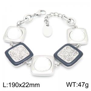 Palace style retro personality stainless steel creative geometric gemstone inlaid square splicing chain lobster buckle charm silver bracelet - KB187289-GC