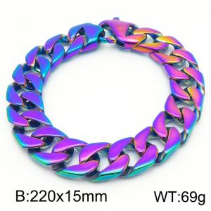 Stainless steel 220 × 15mm smooth Cuban chain connection buckle trendy men's hip-hop domineering colorful bracelet - KB187331-KJX