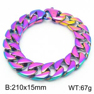 Stainless steel 210 × 15mm smooth Cuban chain connection buckle trendy men's hip-hop domineering colorful bracelet - KB187335-KJX