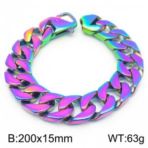 Stainless steel 200 × 15mm smooth Cuban chain connection buckle trendy men's hip-hop domineering colorful bracelet - KB187339-KJX