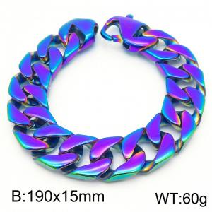 Stainless steel 190 × 15mm smooth Cuban chain connection buckle trendy men's hip-hop domineering colorful bracelet - KB187343-KJX