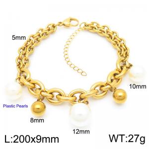 Wholesale Stainless Steel Bead Bracelets Plastic Pearls Charm Bracelet Double Layers Link Chain Jewelry - KB187374-Z