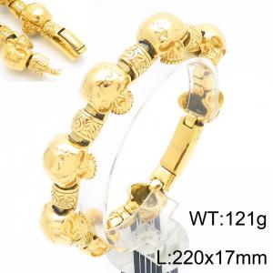 Punk style retro personality stainless steel creative splicing skull chain rectangular buckle domineering gold bracelet - KB187402-KJX