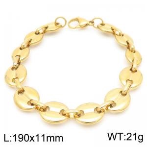 18K Gold Plated Simple Classic 11mm Width Bracelet Stainless Steel Coffee Beans Link Chain Bracelet For Men Women - KB187405-Z