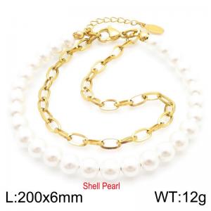 Dainty Freshwater Pearls 18k Gold Plated Link Chain Stainless Steel Jewelry Gift Double Bracelets for Girls - KB187409-Z