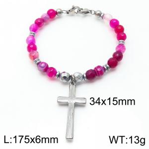 Titanium Steel Cross Pendant Bead Chain Christian Bracelet Rosary Hand String Catholic For Girl - KB187474-Z