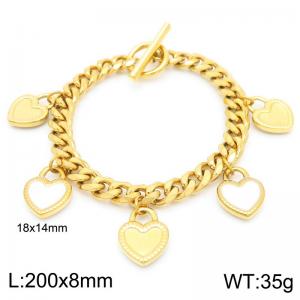 Popular OT Clasp Jewelry Gold Plated Heart Pendant Bracelet Stainless Steel Curb Cuban Chain Women Bracelets - KB187539-Z