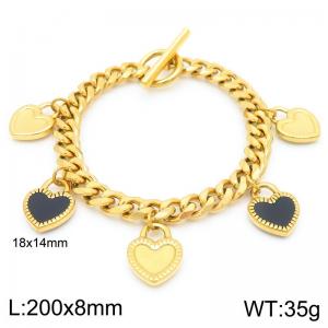 Popular OT Clasp Jewelry Gold Plated Heart Pendant Bracelet Stainless Steel Curb Cuban Chain Women Bracelets - KB187541-Z